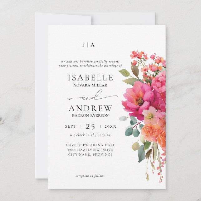 Invitation Mariage Floral Aquarelle (Devant)