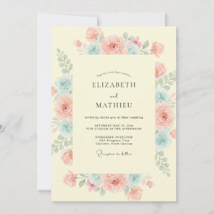Invitation Mariage Floral Aquarelle Abricot Aqua