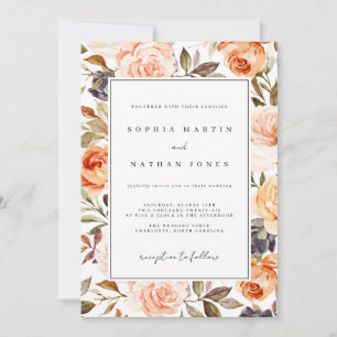 Invitation Mariage Floral Aquarelle Automne Orange Brûlé