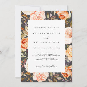 Invitation Mariage Floral Aquarelle Automne Orange Brûlé Gris