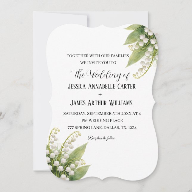 Invitation Mariage Floral Aquarelle Blanc de Muguet (Devant)