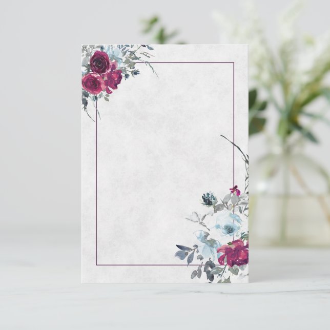Invitation Mariage floral aquarelle blanc et burgundy  (Debout devant)