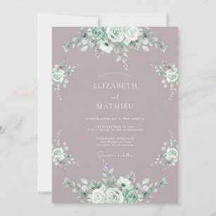 Invitation Mariage Floral Aquarelle Blanc Mauve