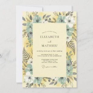 Invitation Mariage Floral Aquarelle Bleu Canari