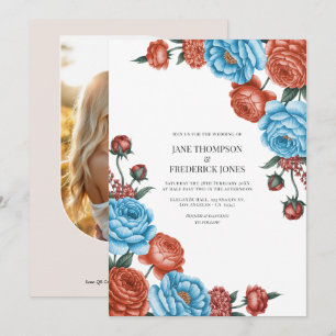 Invitation Mariage Floral Aquarelle Bleu Ciel et Terracotta