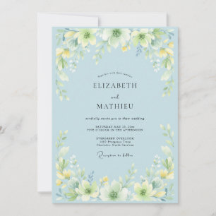 Invitation Mariage Floral Aquarelle Bleu Clair