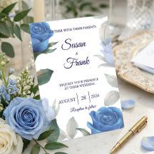 Mariage floral aquarelle bleu élégant avec rose
