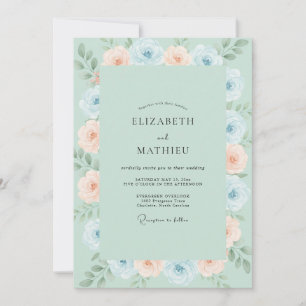 Invitation Mariage Floral Aquarelle Bleu Menthe