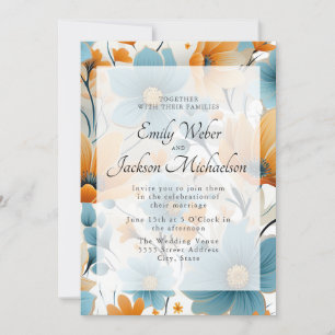 Invitation Mariage Floral Aquarelle Bleu Pêche