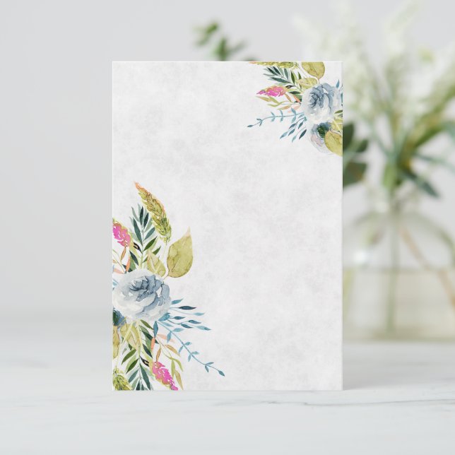 Invitation Mariage floral aquarelle bleu uni  (Debout devant)