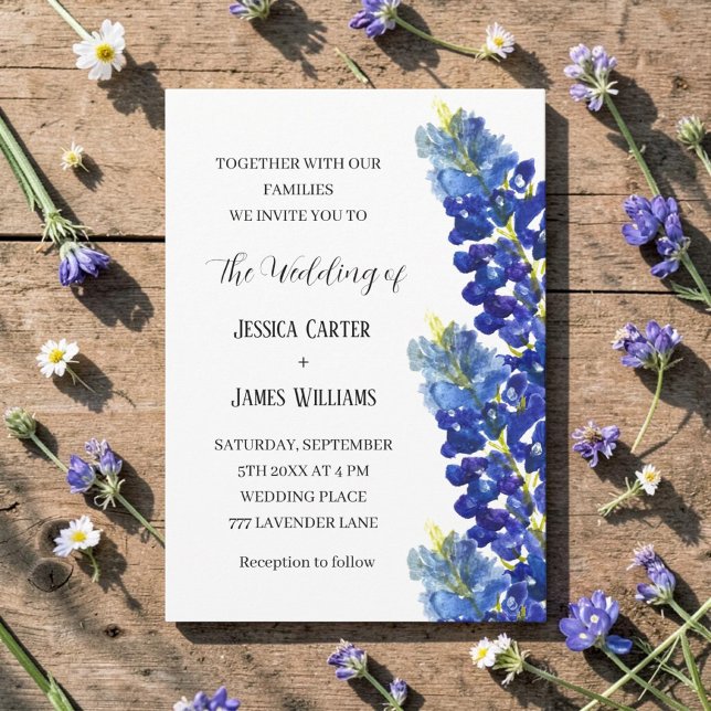 Invitation Mariage Floral Aquarelle Bleuets Texas (Créateur téléchargé)