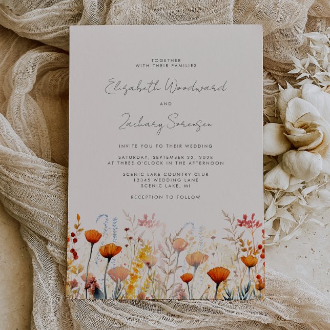Invitation Mariage Floral Aquarelle Bohème d'Automne avec Fle (Créateur téléchargé)