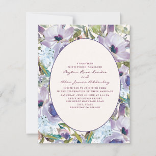 Invitation Mariage Floral Aquarelle Bohème Violet Poussiéreux