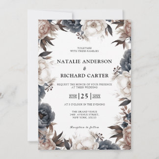 Invitation Mariage floral aquarelle boho poussiéreux