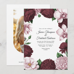 Invitation Mariage Floral Aquarelle Bourgogne & Blush