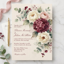 Mariage Floral Aquarelle Bourgogne Rose