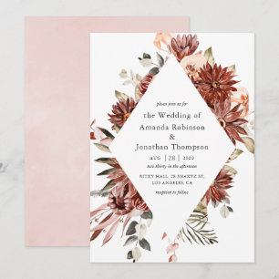 Invitation Mariage floral aquarelle burgundy et rose tendre
