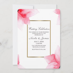 Invitation Mariage Floral Aquarelle Corail Pêche d'Été