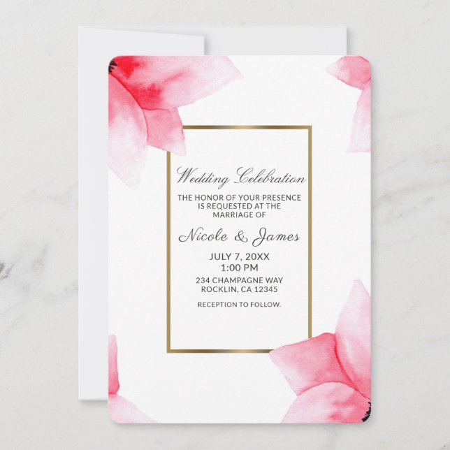 Invitation Mariage Floral Aquarelle Corail Pêche d'Été (Devant)