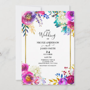 Invitation Mariage Floral Aquarelle Couleurs Vives et Audacie