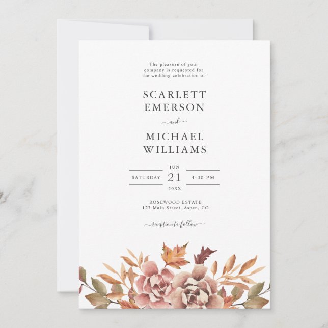 Invitation Mariage Floral Aquarelle d'Automne (Devant)