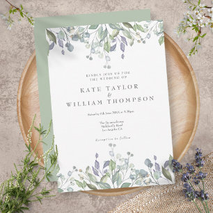 Invitation Mariage Floral Aquarelle de Teinte Sauge et Lilas