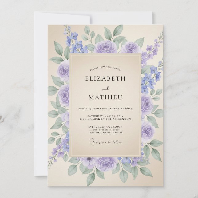 Invitation Mariage Floral Aquarelle Douce Lilas (Devant)