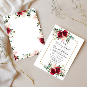 Invitation Mariage Floral Aquarelle en Bourgogne et Rose Blus