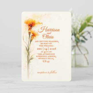 Invitation Mariage Floral Aquarelle Fleur de Callas Orange Él