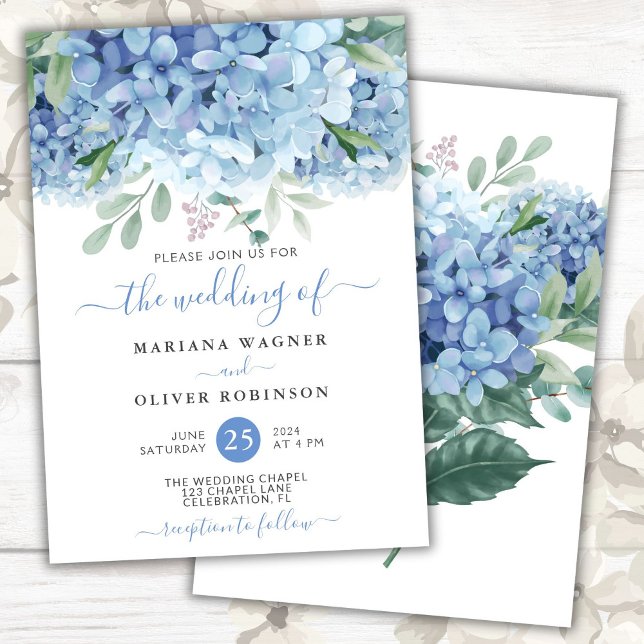 Invitation Mariage Floral Aquarelle Hydrangeas Bleues (Créateur téléchargé)