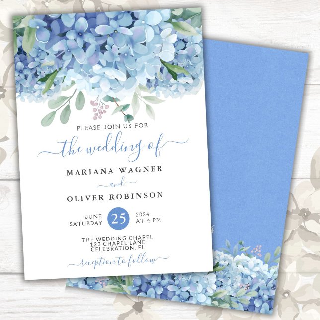 Invitation Mariage Floral Aquarelle Hydrangeas Bleus (Créateur téléchargé)