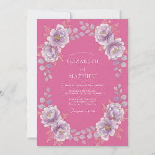 Invitation Mariage Floral Aquarelle Lilas Magenta