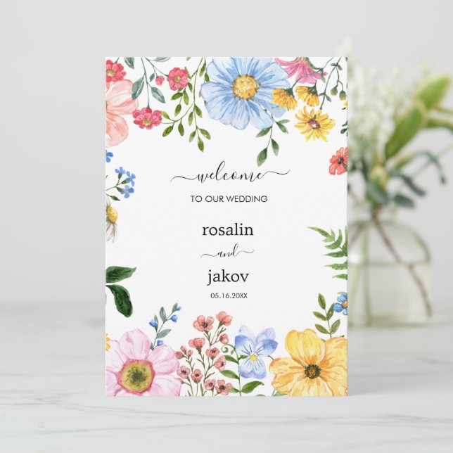 Invitation Mariage Floral Aquarelle Mariage Rustique (Debout devant)