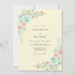 Invitation Mariage Floral Aquarelle Menthe Et Pêche