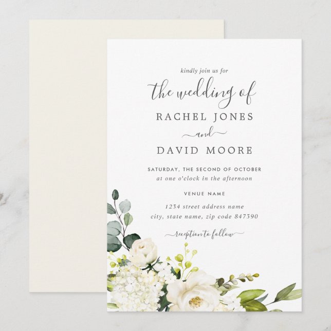 Invitation Mariage Floral Aquarelle Moderne (Devant / Derrière)