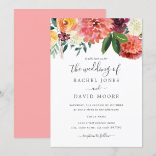 Invitation Mariage Floral Aquarelle Moderne Bourgogne Abricot