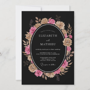 Invitation Mariage Floral Aquarelle Noir Magenta