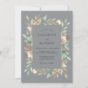 Invitation Mariage Floral Aquarelle Or et Ardoise