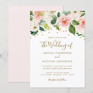 Invitation Mariage Floral Aquarelle Or Rose