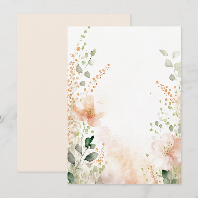 Invitation Mariage floral aquarelle orange et pêche vierge (Devant / Derrière)