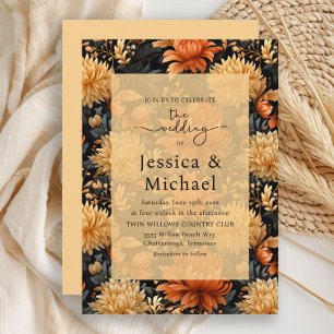 Invitation Mariage Floral Aquarelle Orange Jaune Automne
