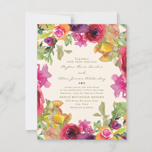 Invitation Mariage Floral Aquarelle Orange Jaune Violet