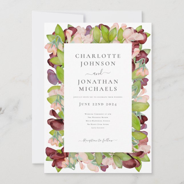 Invitation Mariage Floral Aquarelle Orange Moderne (Devant)