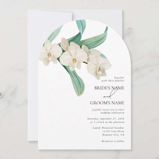 Invitation Mariage Floral Aquarelle Orchidées Blanches (Devant)