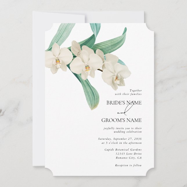 Invitation Mariage Floral Aquarelle Orchidées Blanches (Devant)