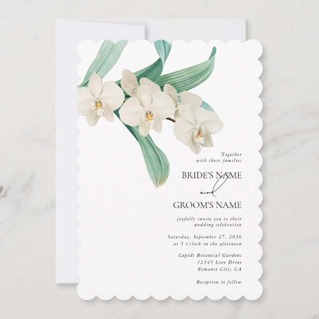 Invitation Mariage Floral Aquarelle Orchidées Blanches (Devant)