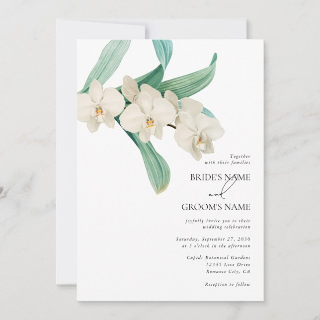 Invitation Mariage Floral Aquarelle Orchidées Blanches (Devant)