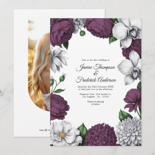 Invitation Mariage Floral Aquarelle Prune & Argent