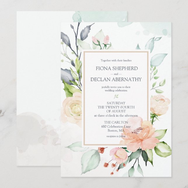 Invitation Mariage Floral Aquarelle Romantique de la Mi-Été (Devant / Derrière)