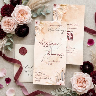 Invitation Mariage Floral Aquarelle Romantique Rose et Gris